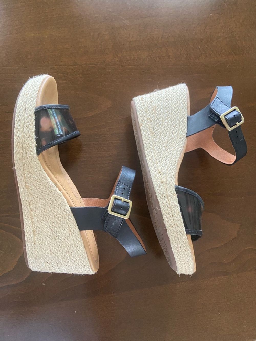 Sale! Rockport Lyla Espadrille Wedges, Black Leather/Tortoise Straps, size 7 - Picture 6 of 14
